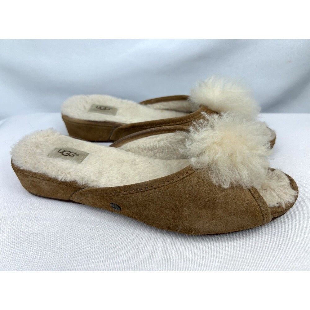 UGG Yvette Women's Beige Suede Shearling Lined Slide Cozy Slippers US 9